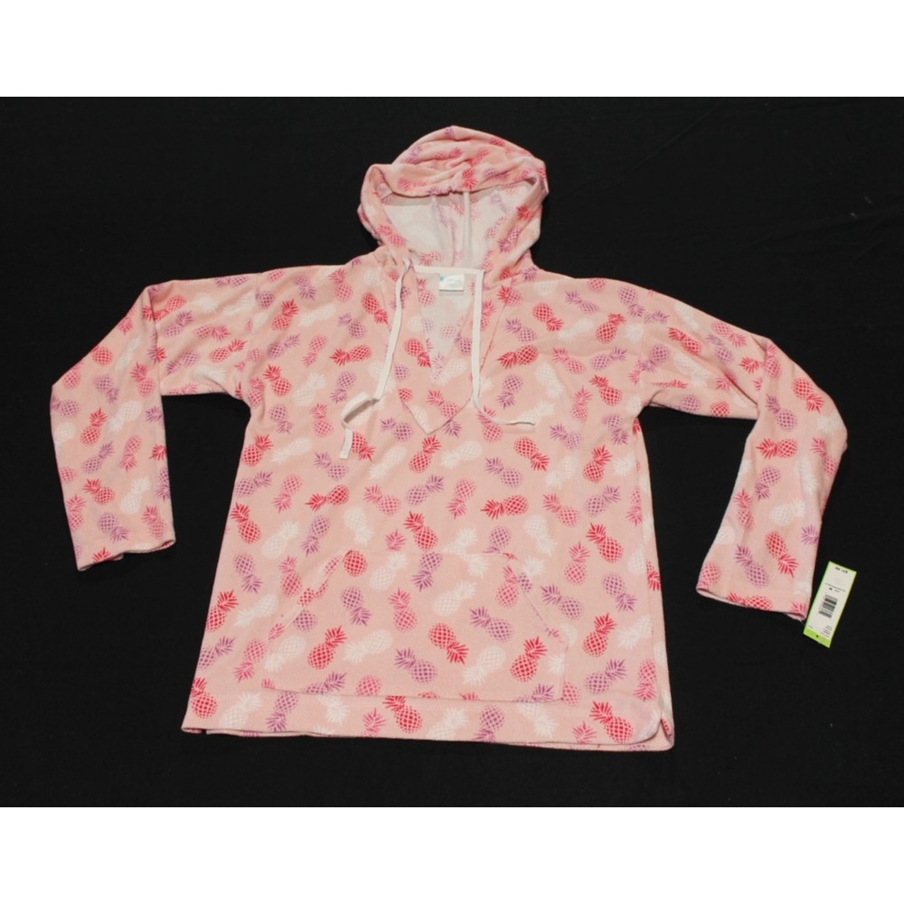 ZENista Pineapple Print Hoodie Women's Medium Pink Pullover Beach Tropical NWT